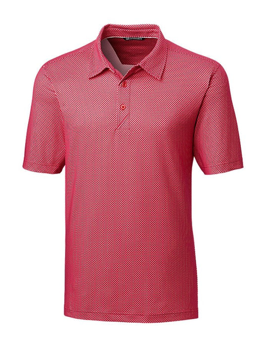 Cutter & Buck Mens Pike Mini Pennant Print Stretch Polo - Cutter & Buck