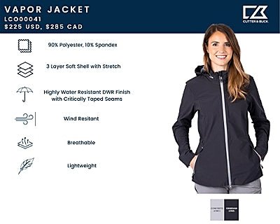 Cutter & Buck Women's Vapor Water Repellent Stretch Full Zip Rain Jacket - Cutter & Buck